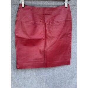 Newport News Red Leather Fully Lined Sz 10 Pencil Skirt Holiday Party Vintage
